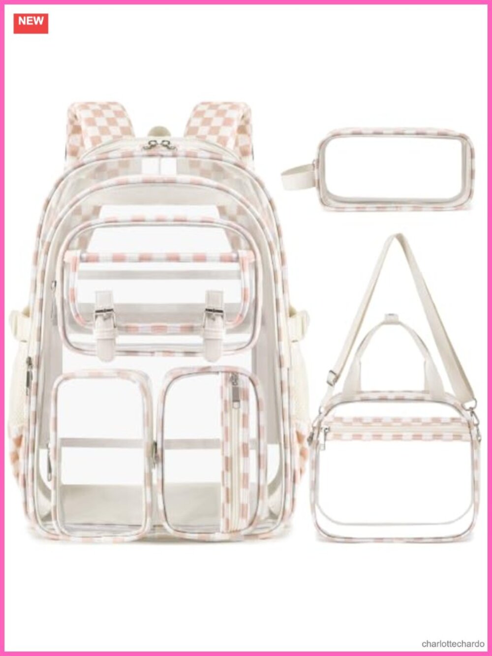Heavy Duty Transparent Backpack Set with Lunch Bag and Pencil Case